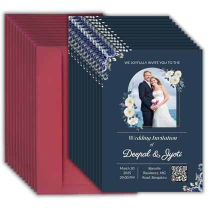 Wedding Invitation Card with Couple Photo | Customised Pack of 12 | One side Printed | Envelopes Included