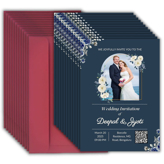 Wedding Invitation Card with Couple Photo | Customised Pack of 12 | One side Printed | Envelopes Included