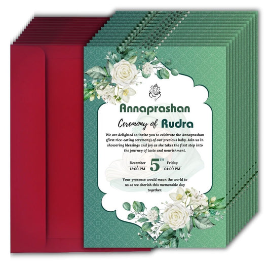 Customised Annaprashan Invitation Cards Pack of 12 , 5.8x8.3 Inch with Envelopes for Rice Ceremony