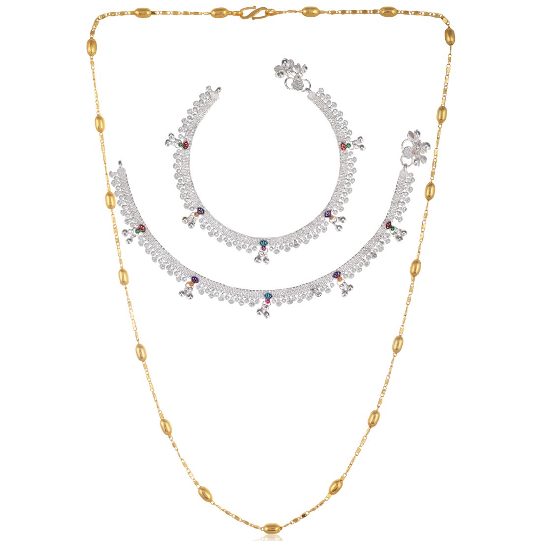 Silver Plated Anklets & 22 inch Gold Plated Chain