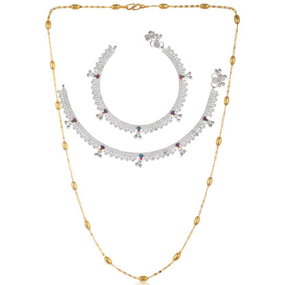 Silver Plated Anklets & 22 inch Gold Plated Chain