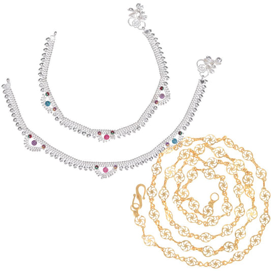Silver Plated Anklets & 22 inch Gold Plated Chain