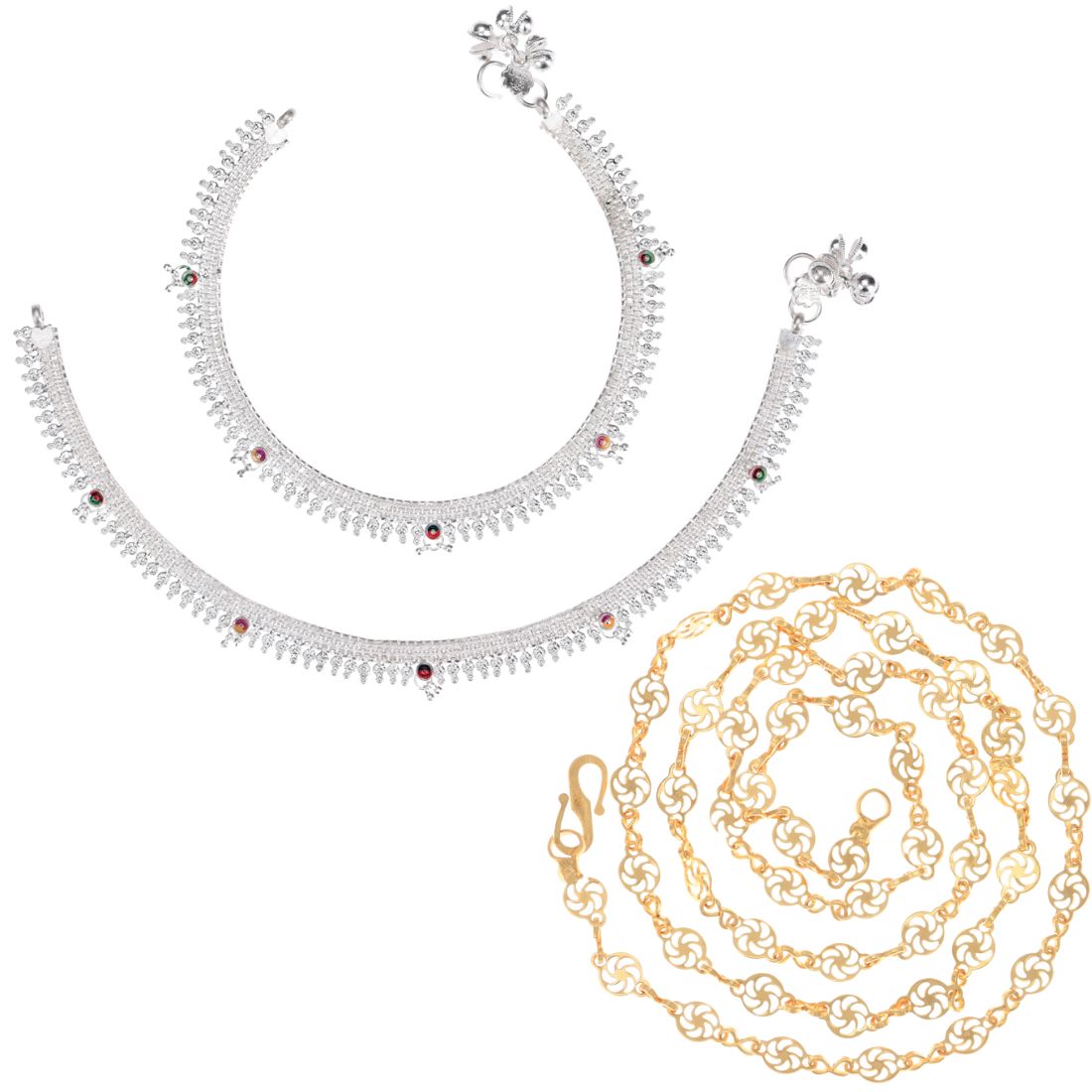 Silver Plated Anklets & 22 inch Gold Plated Chain