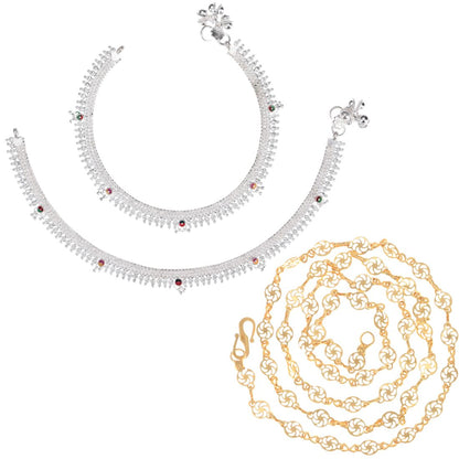 Silver Plated Anklets & 22 inch Gold Plated Chain