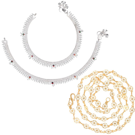 Silver Plated Anklets & 22 inch Gold Plated Chain
