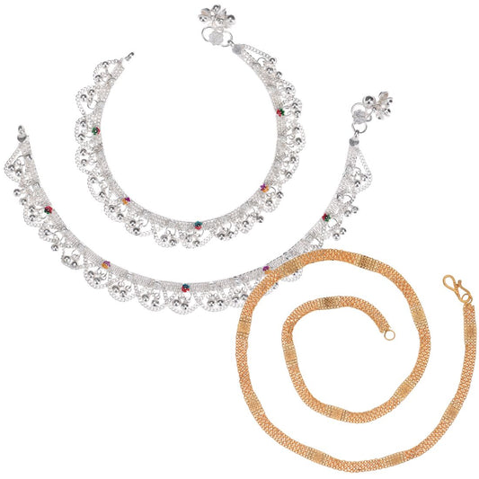 Silver Plated Anklets & 22 inch Gold Plated Chain
