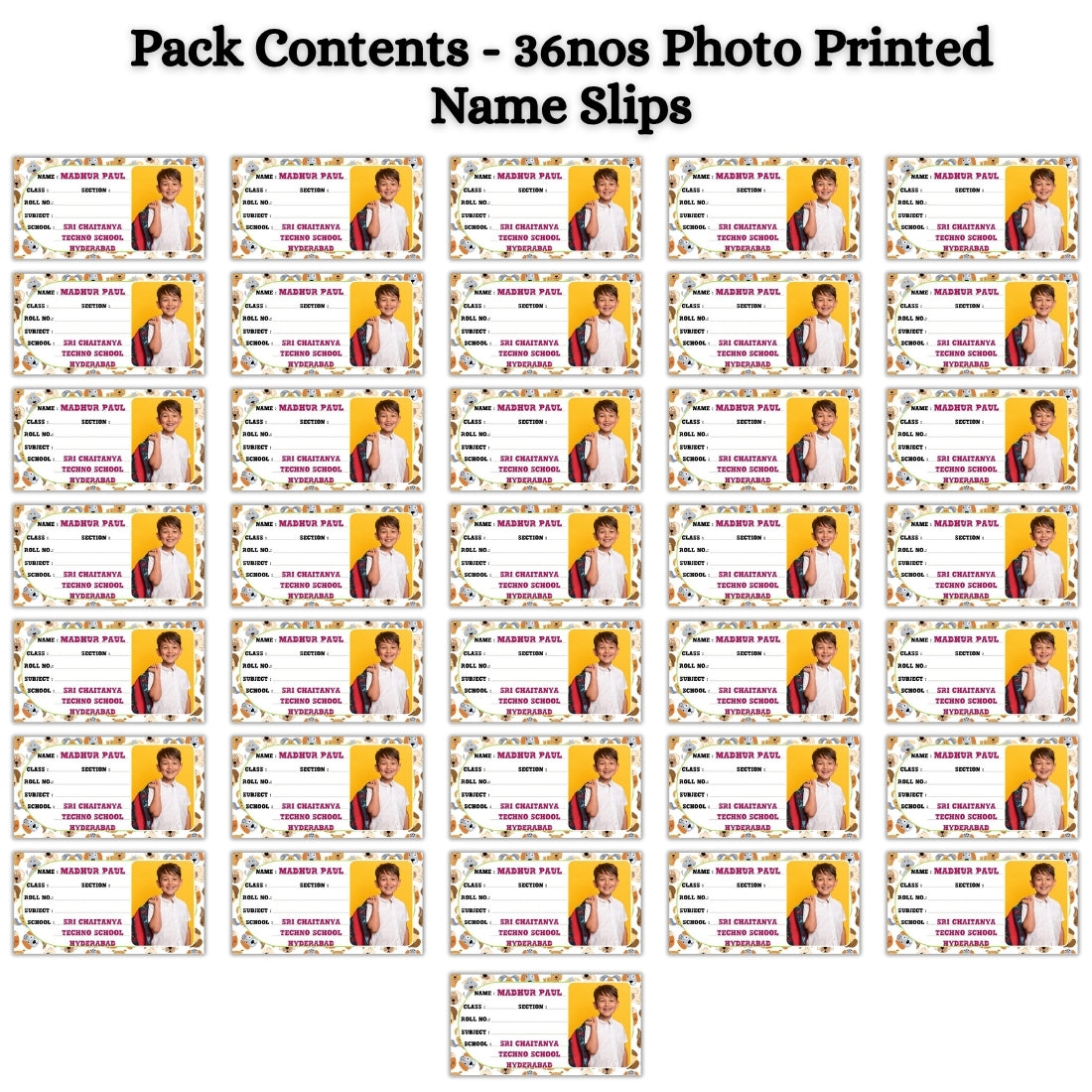 Kids Photo Name Slips Pack of 36