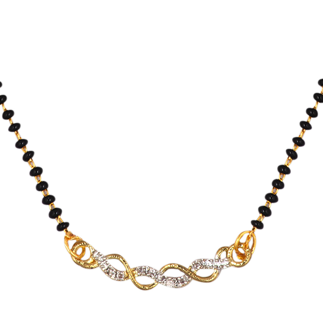 Gold Plated AD Mangalsutra with Black Beads