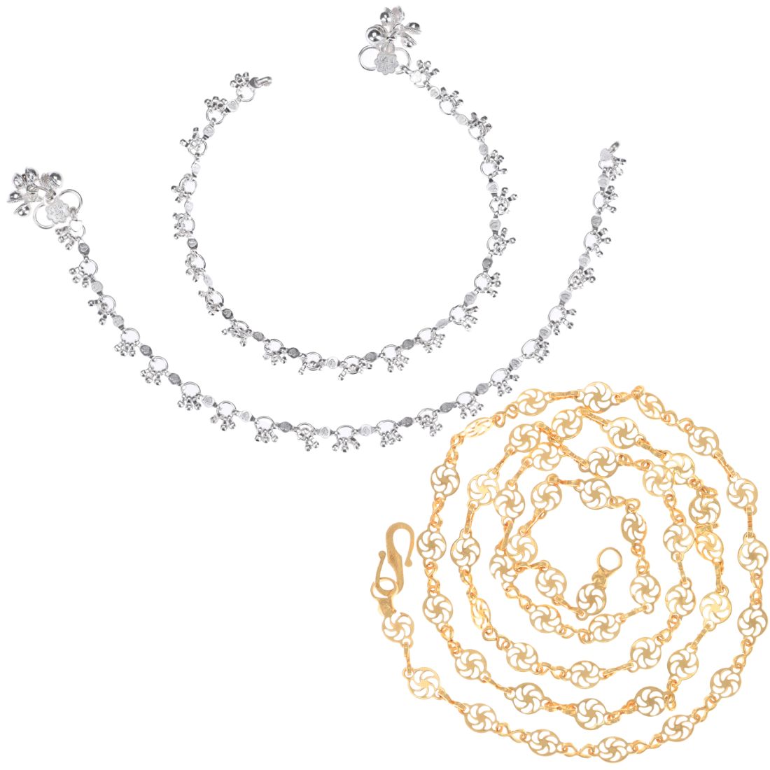 Silver Plated Anklets & 22 inch Gold Plated Chain
