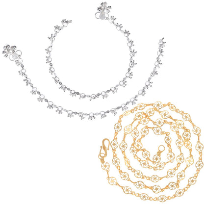 Silver Plated Anklets & 22 inch Gold Plated Chain