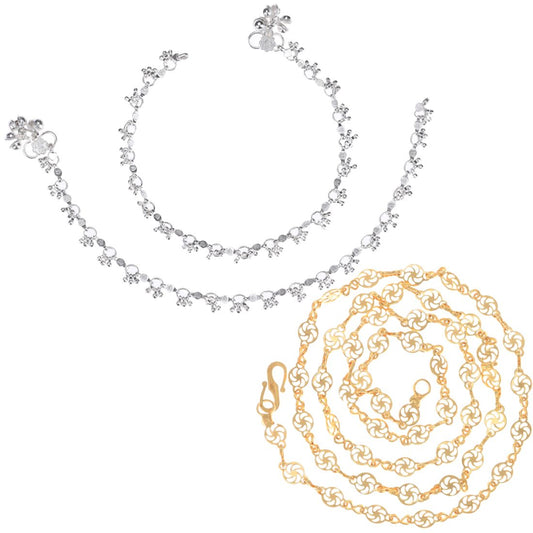 Silver Plated Anklets & 22 inch Gold Plated Chain