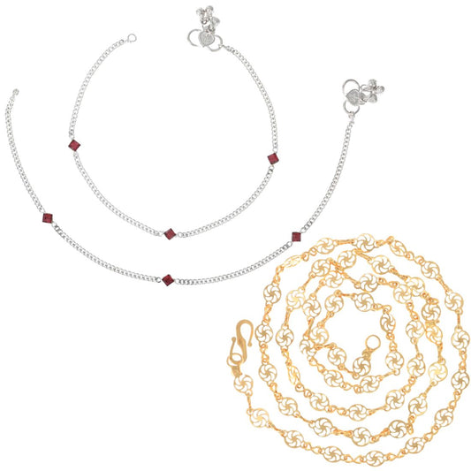 Silver Plated Anklets & 22 inch Gold Plated Chain