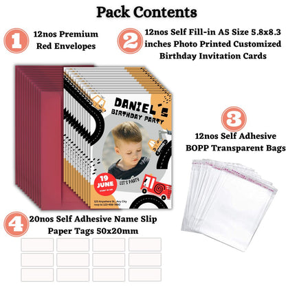 Custom Birthday Invitation Card for Kids with Envelopes | Pack of 12 | One side Printed