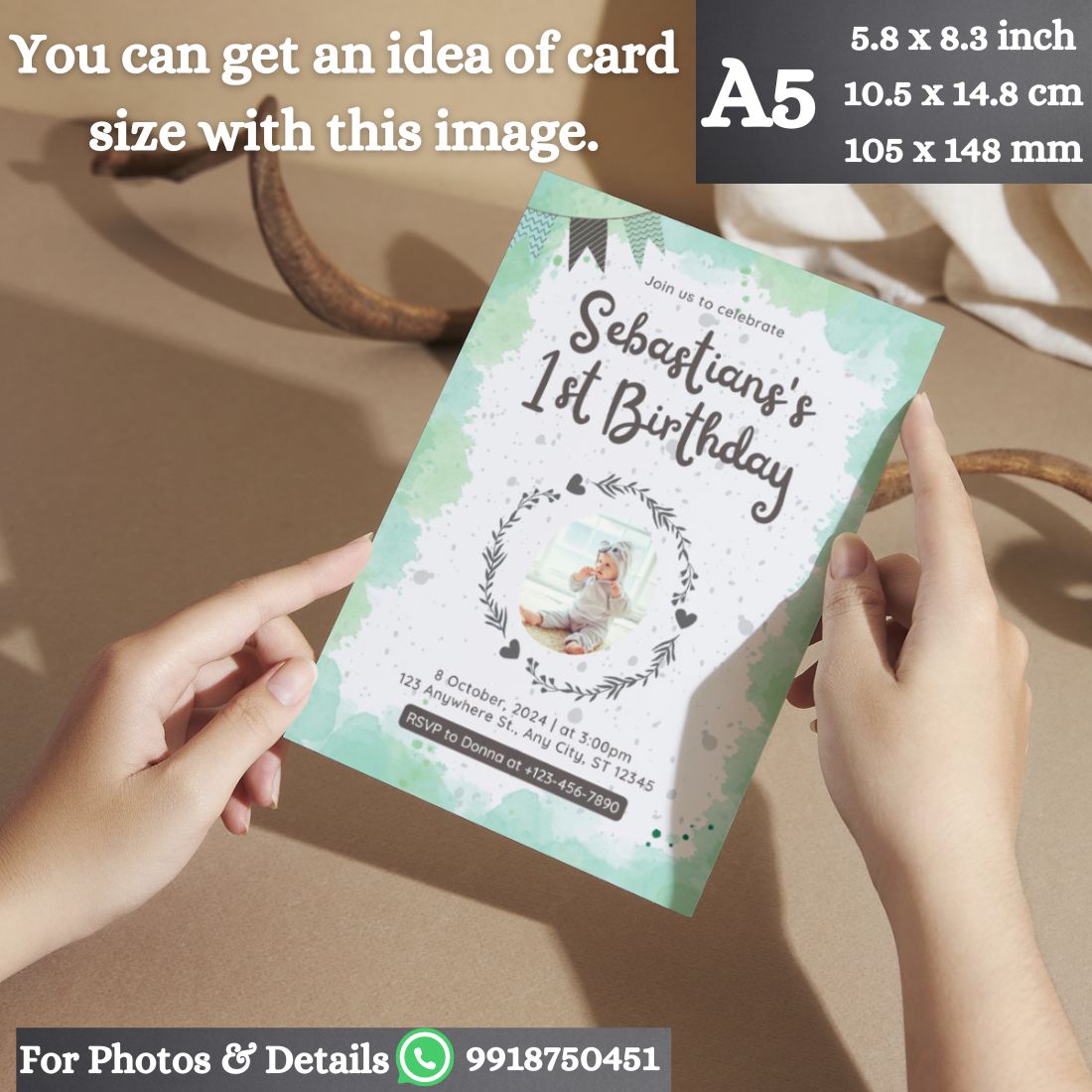 Custom Birthday Invitation Card for Kids with Envelopes | Pack of 12 | One side Printed