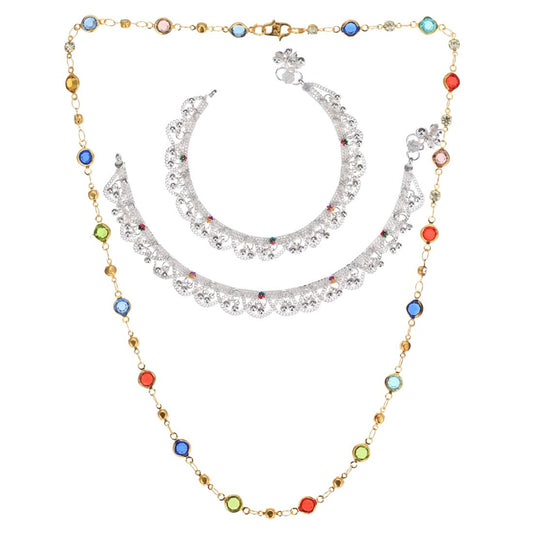 Silver Plated Anklets & 22 inch Gold Plated Chain