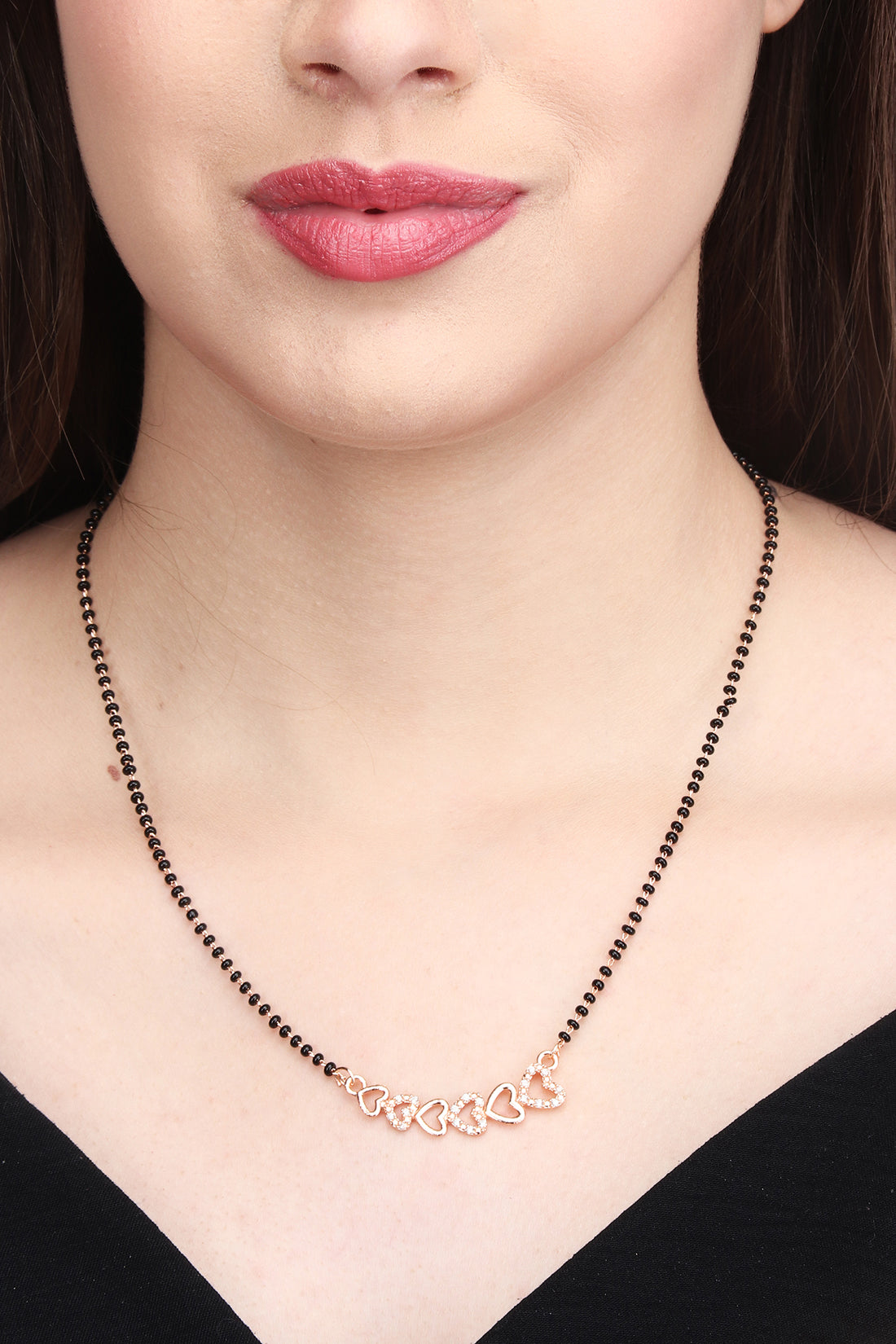 Gold Plated AD Mangalsutra with Black Beads