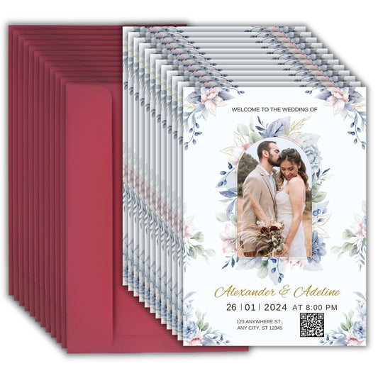 Wedding Invitation Card with Couple Photo | Customised Pack of 12 | One side Printed | Envelopes Included