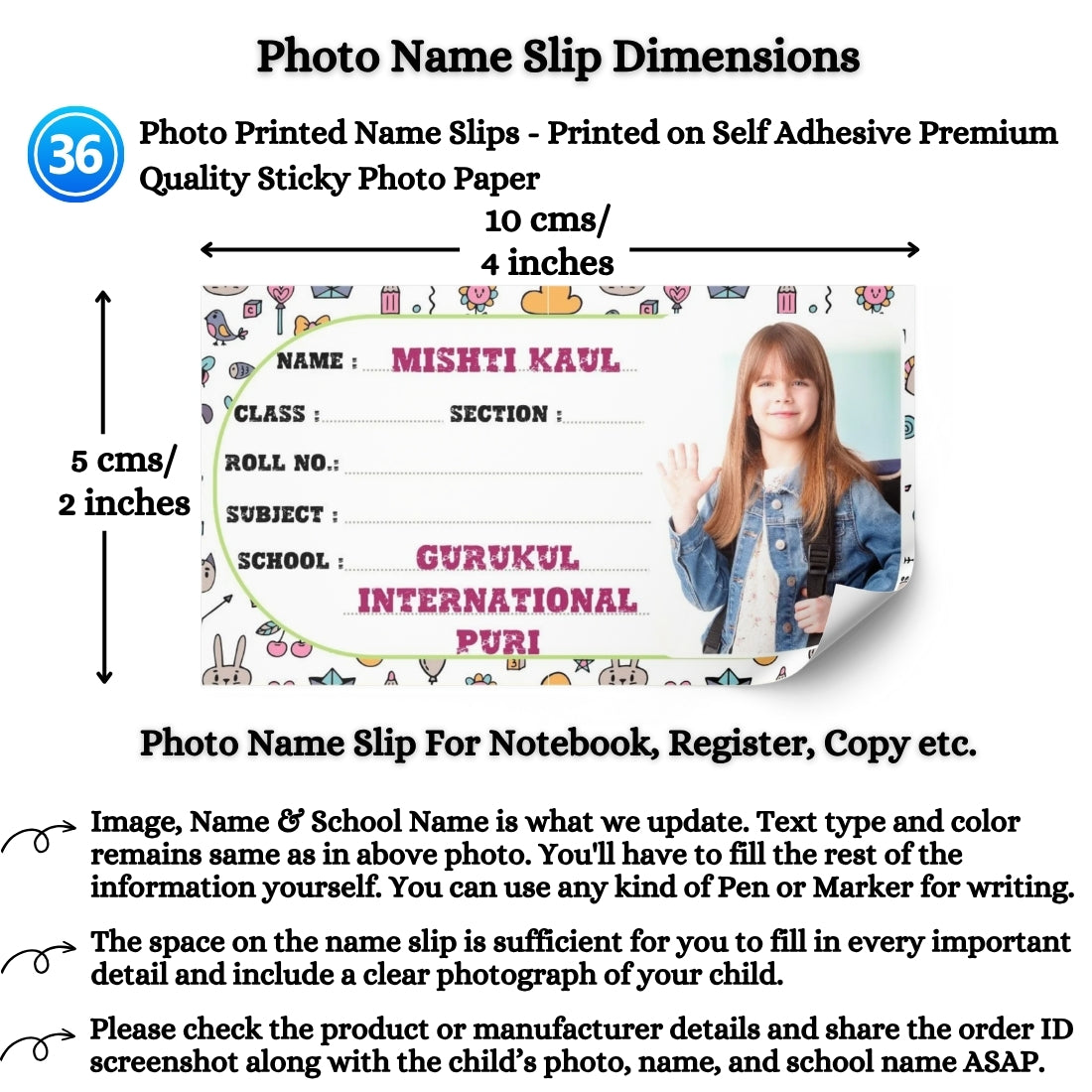 Kids Photo Name Slips Pack of 36