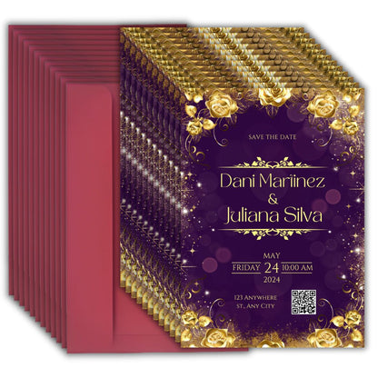 Wedding Invitation Cards with Envelopes | Customised Pack of 12 | One side Printed