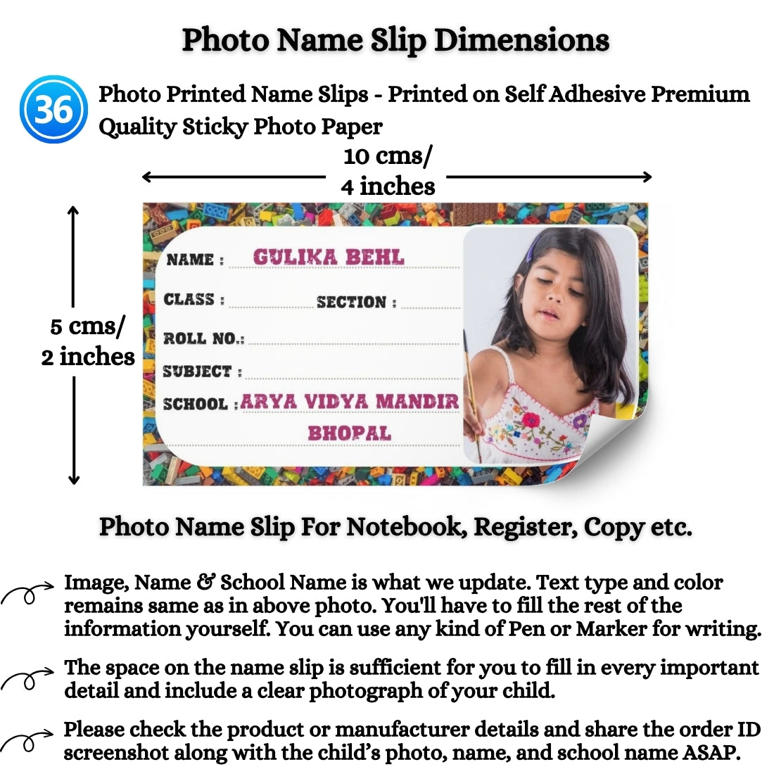 Kids Photo Name Slips Pack of 36