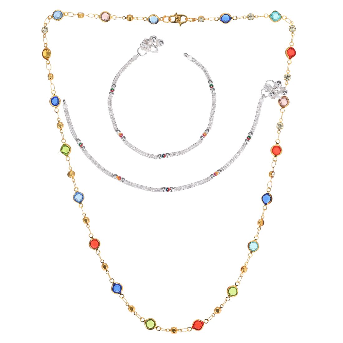 Silver Plated Anklets & 22 inch Gold Plated Chain