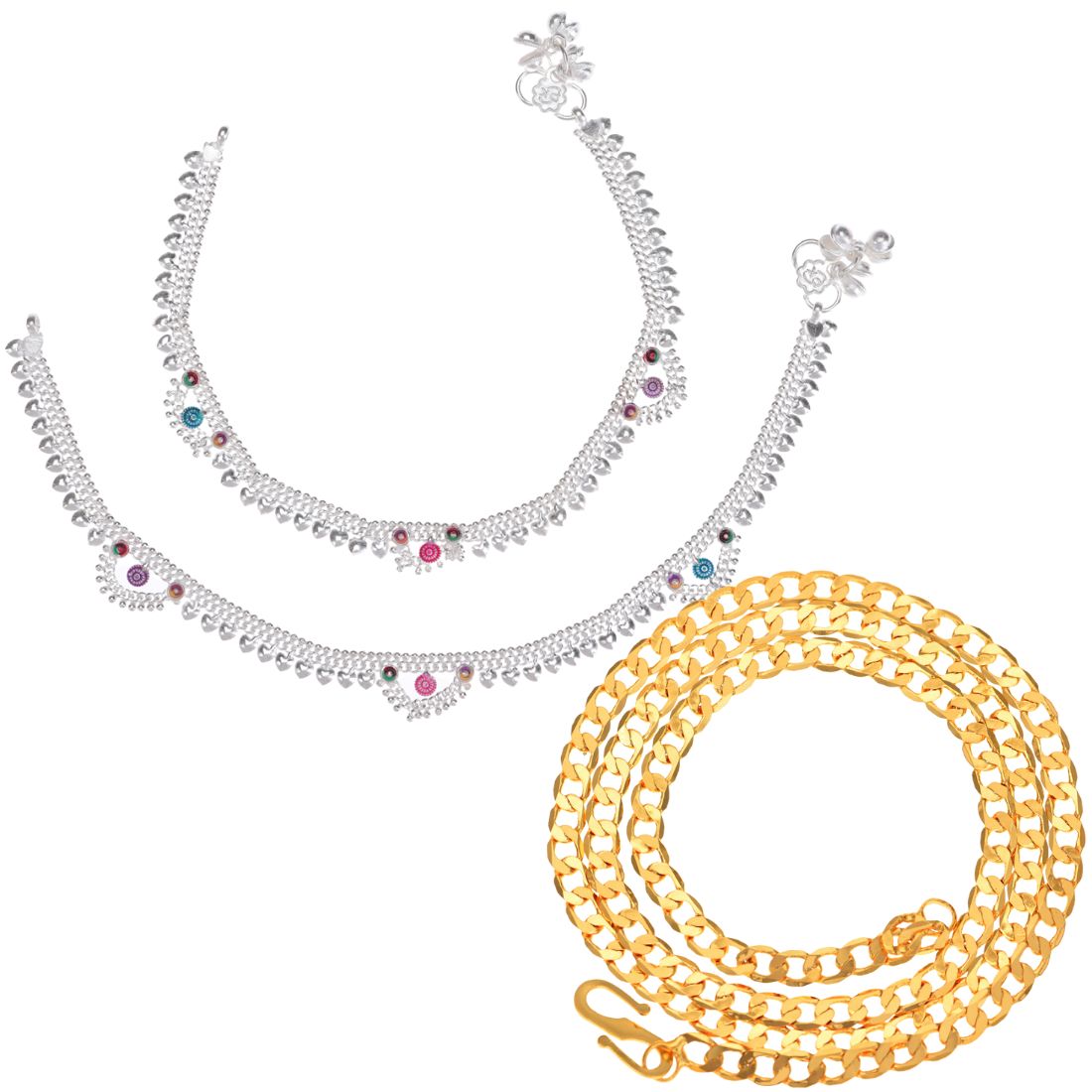 Silver Plated Anklets & 22 inch Gold Plated Chain