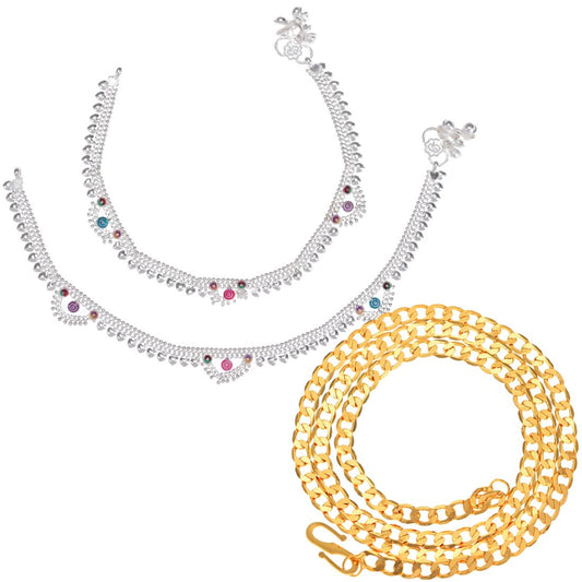 Silver Plated Anklets & 22 inch Gold Plated Chain