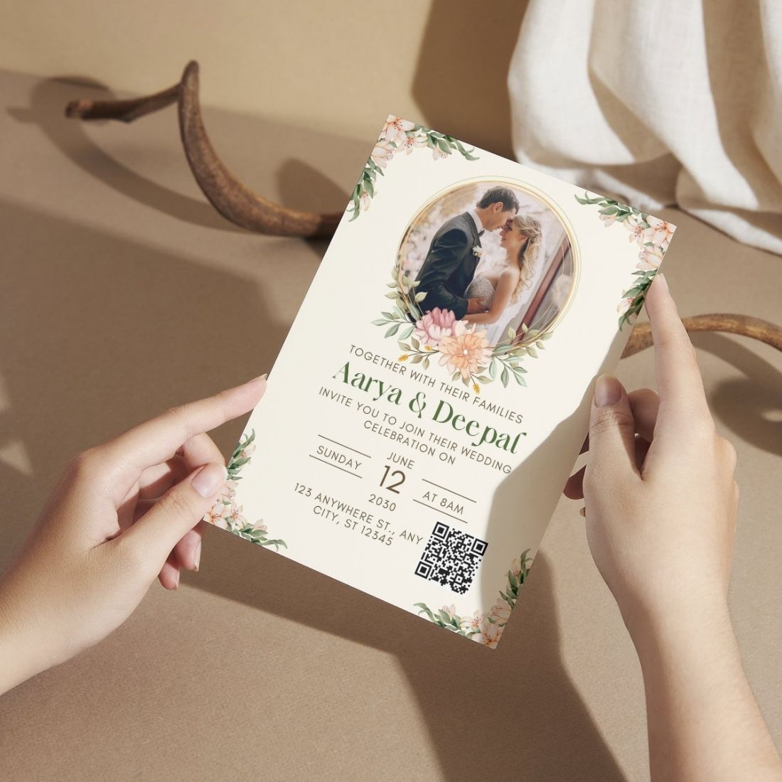 Wedding Invitation Card with Couple Photo | Customised Pack of 12 | One side Printed | Envelopes Included