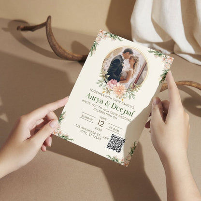 Wedding Invitation Card with Couple Photo | Customised Pack of 12 | One side Printed | Envelopes Included