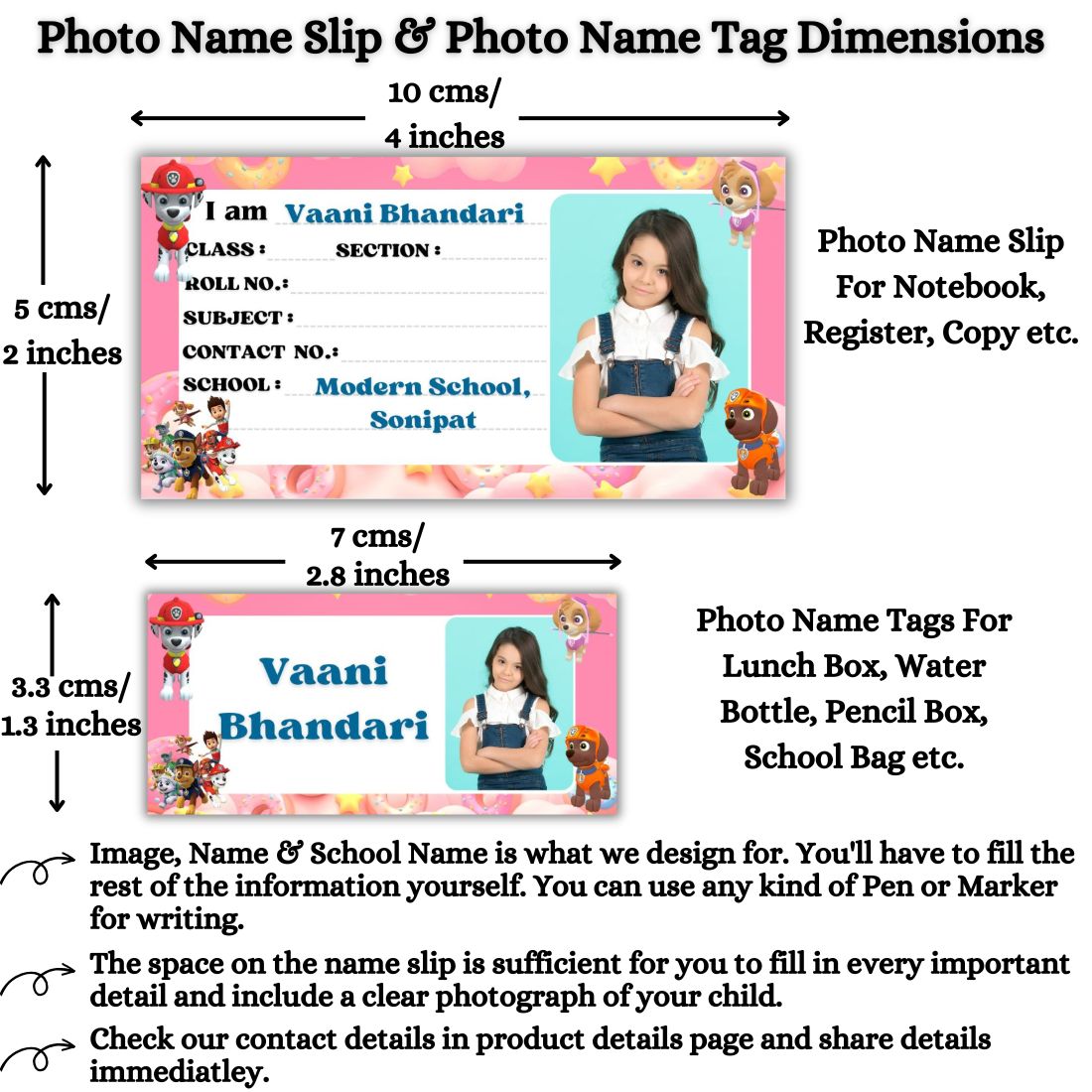 Kids Photo Name Slips & Tags | Pack of 63 | 36 Name Slips & 27 Tags