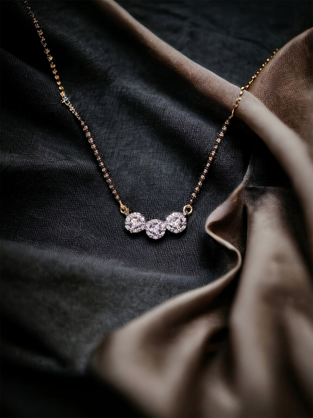 Gold Plated AD Mangalsutra with Black Beads