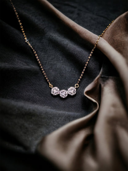 Gold Plated AD Mangalsutra with Black Beads