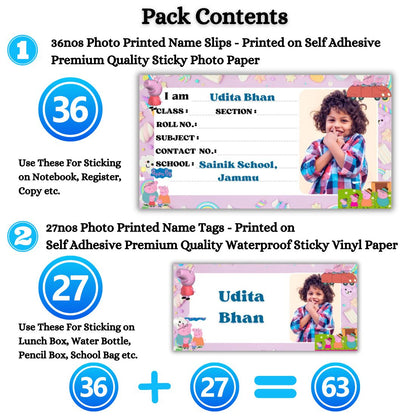 Kids Photo Name Slips & Tags | Pack of 63 | 36 Name Slips & 27 Tags