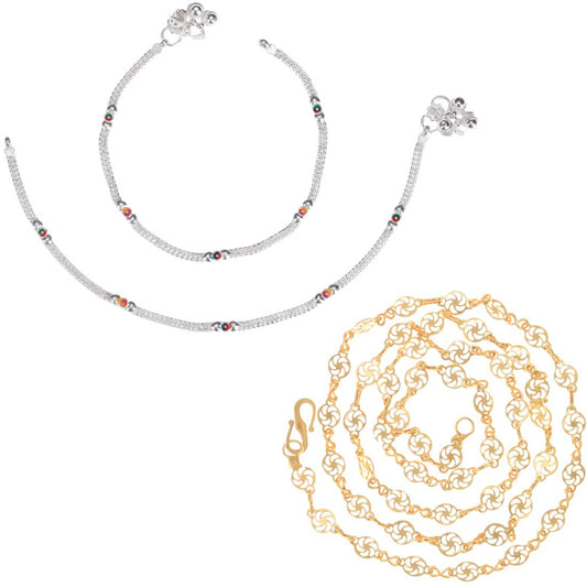 Silver Plated Anklets & 22 inch Gold Plated Chain