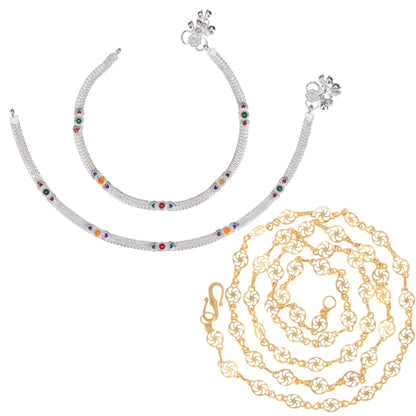 Silver Plated Anklets & 22 inch Gold Plated Chain