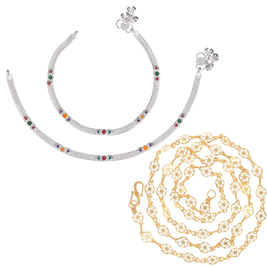 Silver Plated Anklets & 22 inch Gold Plated Chain