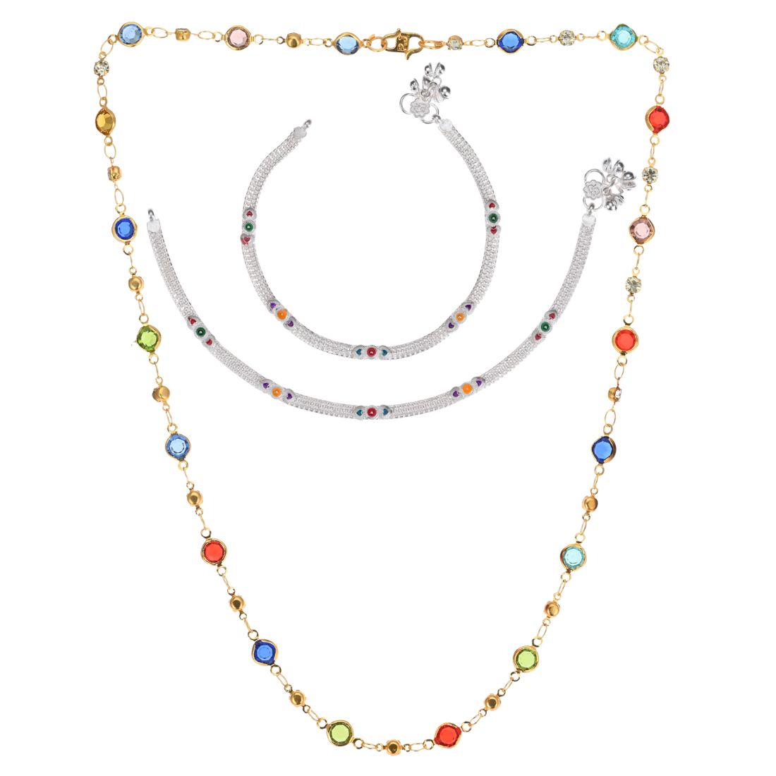 Silver Plated Anklets & 22 inch Gold Plated Chain