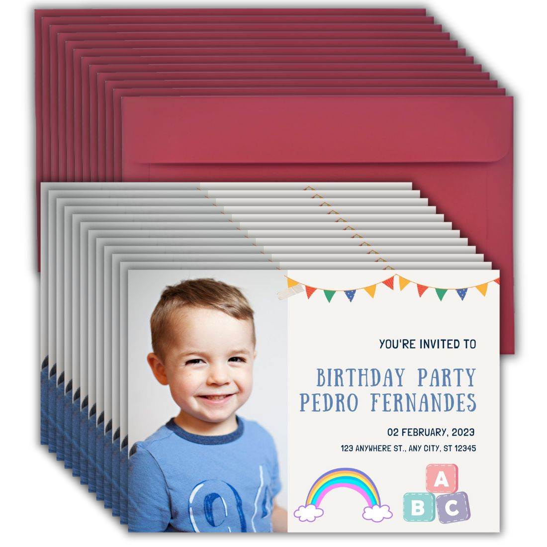 Custom Birthday Invitation Card for Kids with Envelopes | Pack of 12 | One side Printed