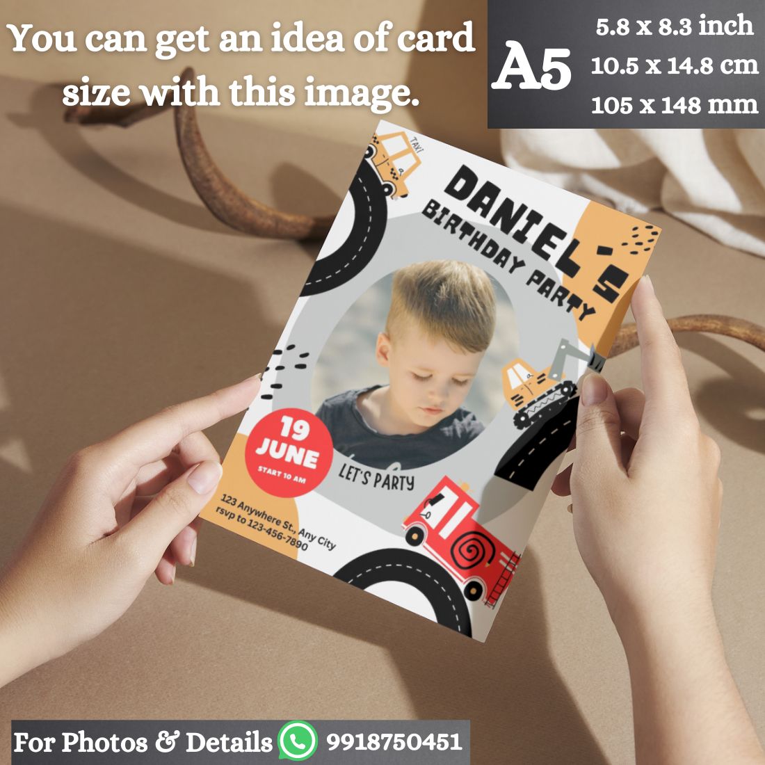 Custom Birthday Invitation Card for Kids with Envelopes | Pack of 12 | One side Printed