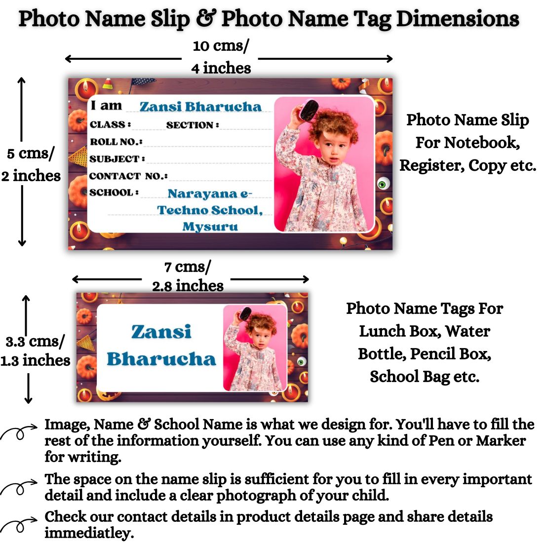Kids Photo Name Slips & Tags | Pack of 63 | 36 Name Slips & 27 Tags