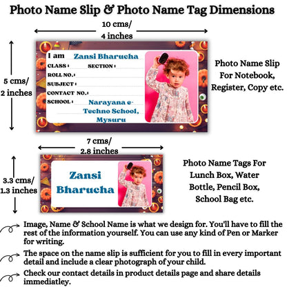 Kids Photo Name Slips & Tags | Pack of 63 | 36 Name Slips & 27 Tags