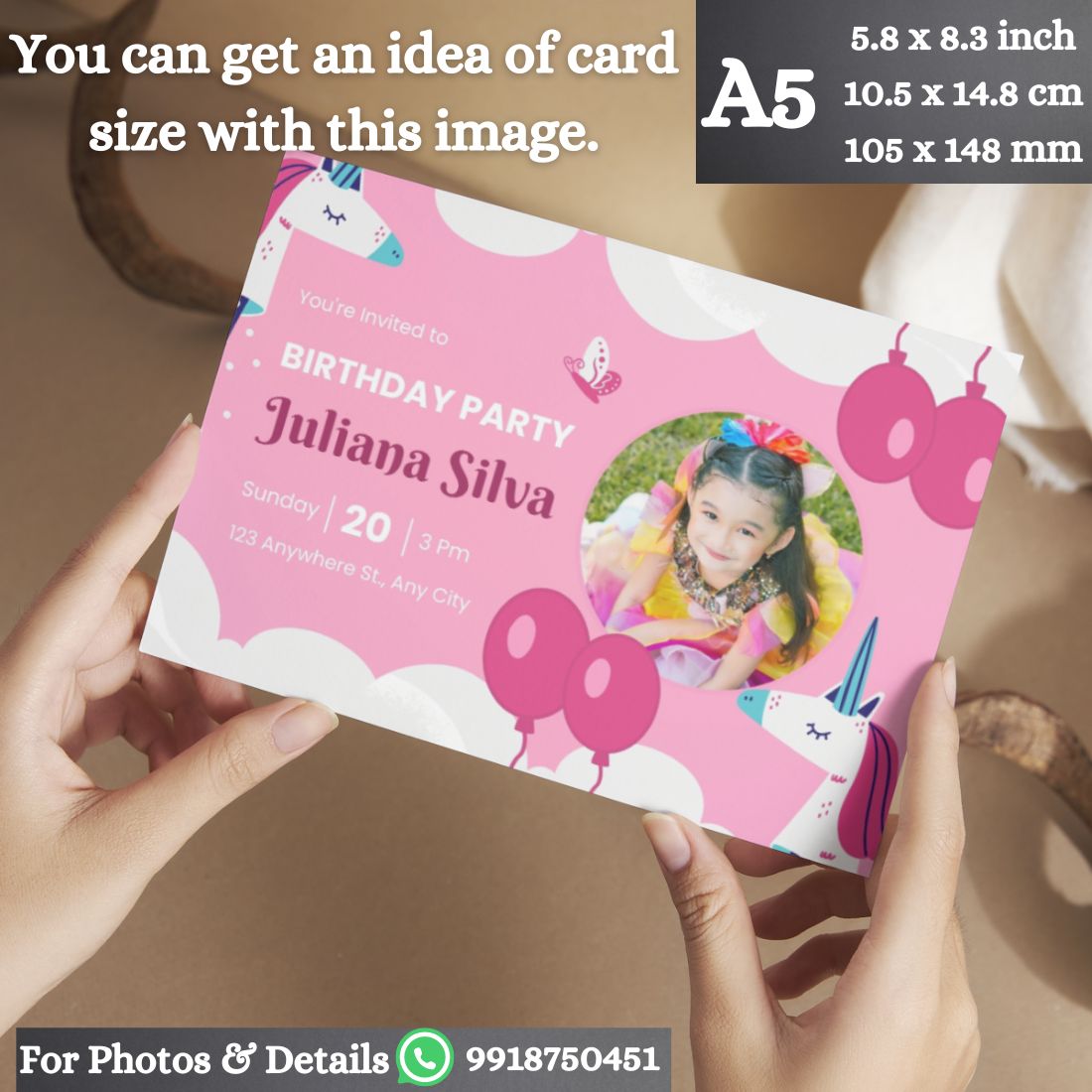 Custom Birthday Invitation Card for Kids with Envelopes | Pack of 12 | One side Printed