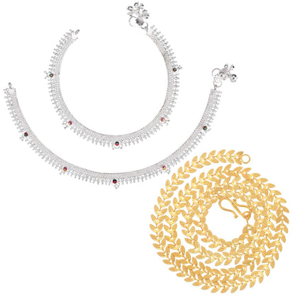 Silver Plated Anklets & 22 inch Gold Plated Chain