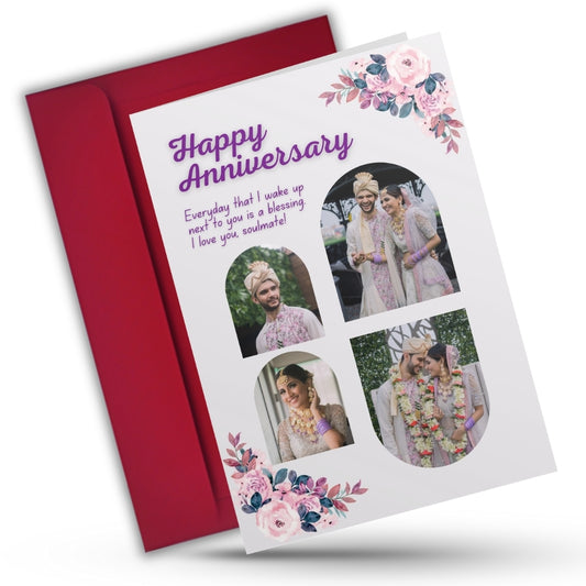 Customised Wedding Anniversary Greeting Card with Photos | Preprinted Inside Message