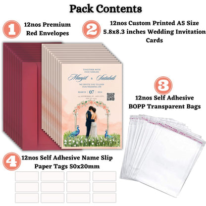 Wedding Invitation Cards with Envelopes | Customised Pack of 12 | One side Printed