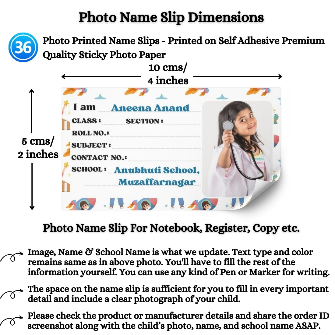 Kids Photo Name Slips Pack of 36