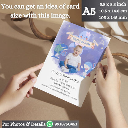 Custom Birthday Invitation Card for Kids with Envelopes | Pack of 12 | One side Printed