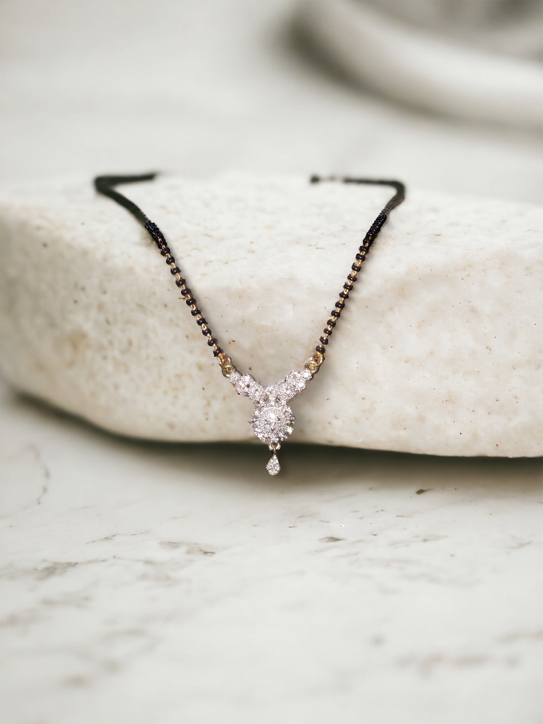 Gold Plated AD Mangalsutra with Black Beads