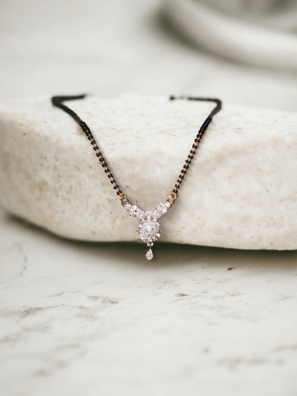 Gold Plated AD Mangalsutra with Black Beads