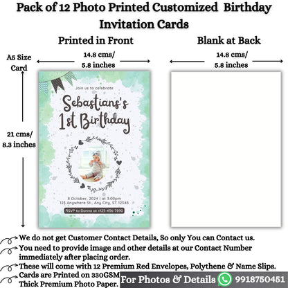 Custom Birthday Invitation Card for Kids with Envelopes | Pack of 12 | One side Printed